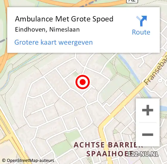 Locatie op kaart van de 112 melding: Ambulance Met Grote Spoed Naar Eindhoven, Nimeslaan op 11 maart 2018 11:03