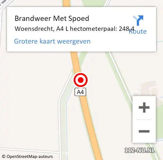 Locatie op kaart van de 112 melding: Brandweer Met Spoed Naar Woensdrecht, A4 L hectometerpaal: 248,4 op 18 februari 2014 20:07