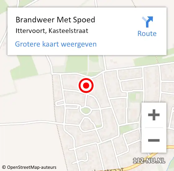 Locatie op kaart van de 112 melding: Brandweer Met Spoed Naar Ittervoort, Kasteelstraat op 11 maart 2018 12:15