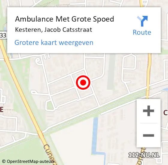 Locatie op kaart van de 112 melding: Ambulance Met Grote Spoed Naar Kesteren, Jacob Catsstraat op 11 maart 2018 12:35