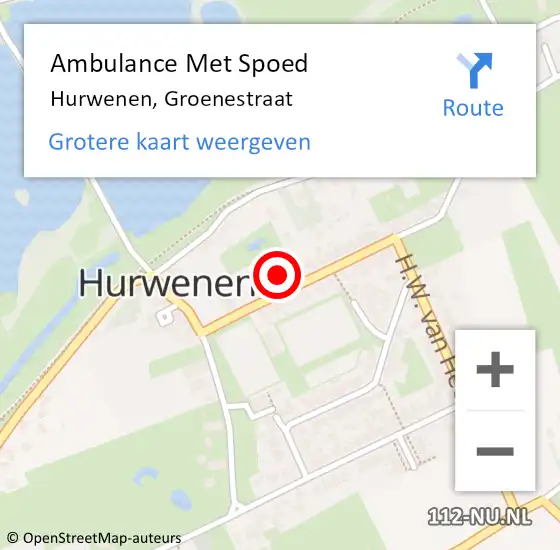 Locatie op kaart van de 112 melding: Ambulance Met Spoed Naar Hurwenen, Groenestraat op 11 maart 2018 12:36