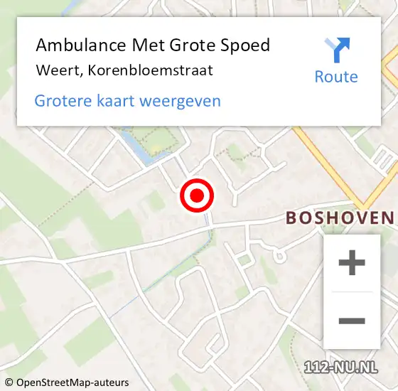 Locatie op kaart van de 112 melding: Ambulance Met Grote Spoed Naar Weert, Korenbloemstraat op 11 maart 2018 12:39