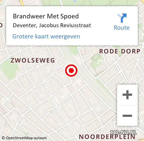 Locatie op kaart van de 112 melding: Brandweer Met Spoed Naar Deventer, Jacobus Reviusstraat op 18 februari 2014 20:12