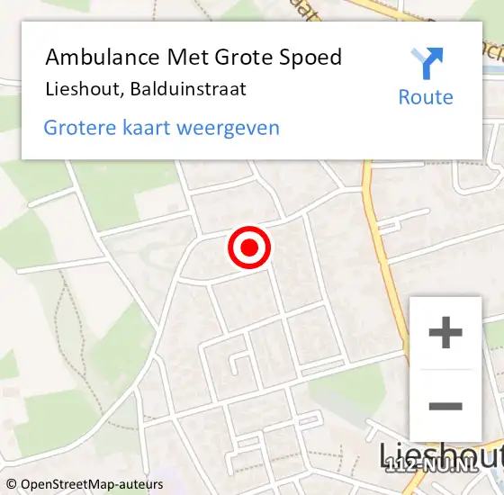 Locatie op kaart van de 112 melding: Ambulance Met Grote Spoed Naar Lieshout, Balduinstraat op 11 maart 2018 13:23