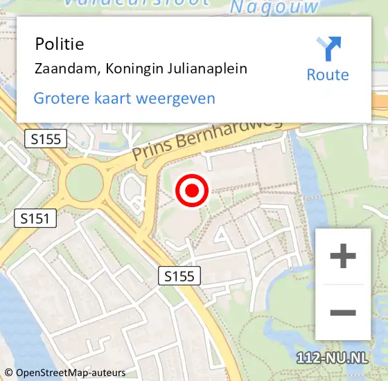 Locatie op kaart van de 112 melding: Politie Zaandam, Koningin Julianaplein op 11 maart 2018 13:56