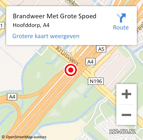 Locatie op kaart van de 112 melding: Brandweer Met Grote Spoed Naar Hoofddorp, A4 op 11 maart 2018 13:58