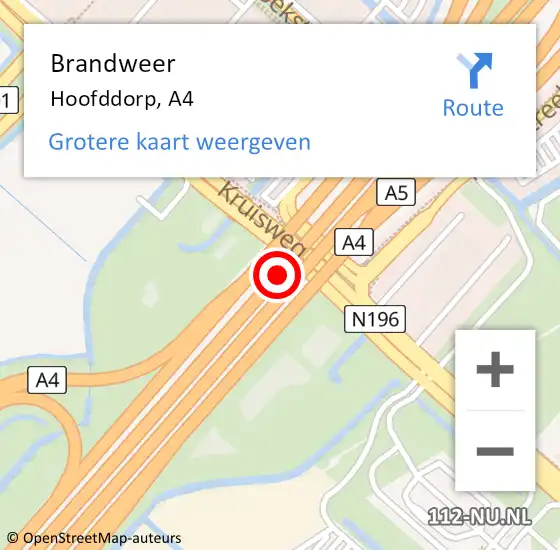 Locatie op kaart van de 112 melding: Brandweer Hoofddorp, A4 op 11 maart 2018 14:00