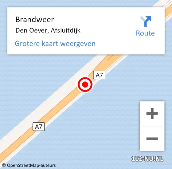 Locatie op kaart van de 112 melding: Brandweer Den Oever, Afsluitdijk op 11 maart 2018 14:46