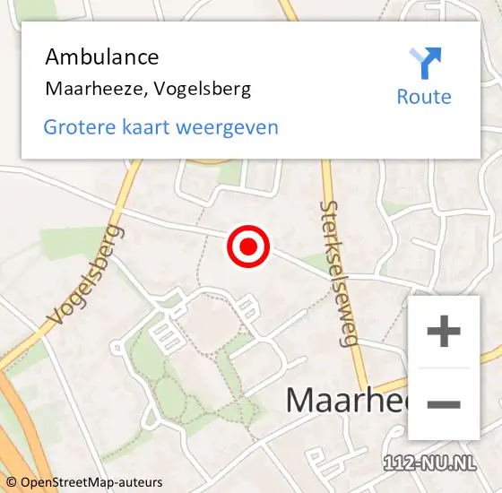 Locatie op kaart van de 112 melding: Ambulance Maarheeze, Vogelsberg op 11 maart 2018 15:14