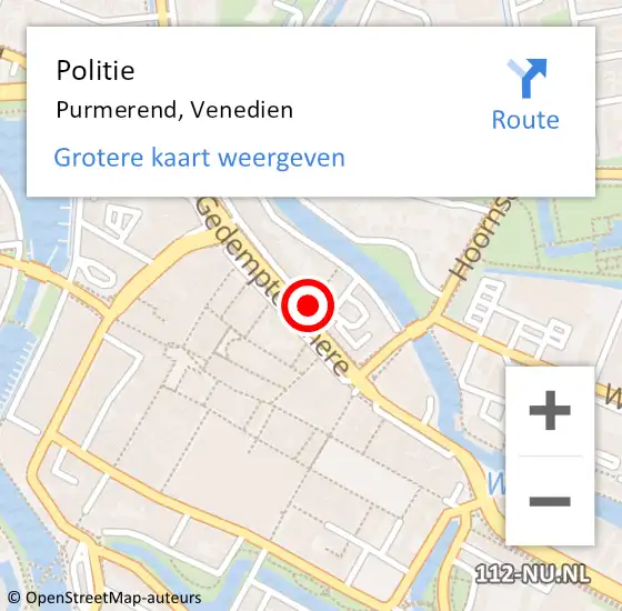 Locatie op kaart van de 112 melding: Politie Purmerend, Venedien op 11 maart 2018 16:15