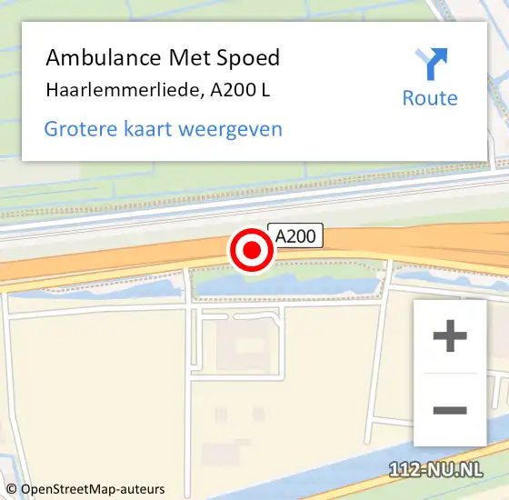Locatie op kaart van de 112 melding: Ambulance Met Spoed Naar Haarlemmerliede, A200 L op 11 maart 2018 16:41
