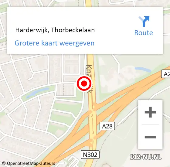 Locatie op kaart van de 112 melding:  Harderwijk, Thorbeckelaan op 11 maart 2018 17:07