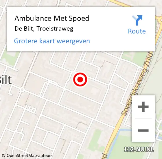 Locatie op kaart van de 112 melding: Ambulance Met Spoed Naar De Bilt, Troelstraweg op 11 maart 2018 17:42