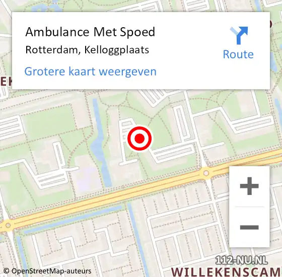 Locatie op kaart van de 112 melding: Ambulance Met Spoed Naar Rotterdam, Kelloggplaats op 11 maart 2018 19:11