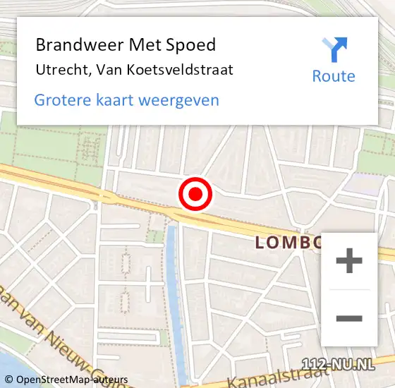 Locatie op kaart van de 112 melding: Brandweer Met Spoed Naar Utrecht, Van Koetsveldstraat op 11 maart 2018 19:40