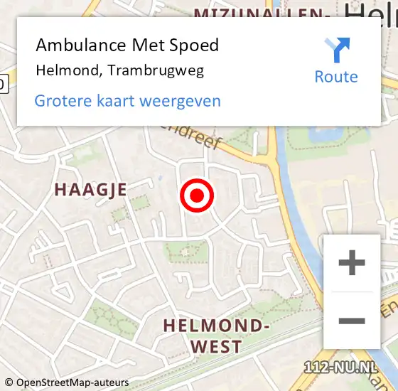 Locatie op kaart van de 112 melding: Ambulance Met Spoed Naar Helmond, Trambrugweg op 11 maart 2018 21:12