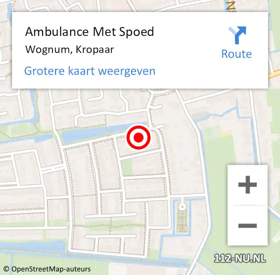 Locatie op kaart van de 112 melding: Ambulance Met Spoed Naar Wognum, Kropaar op 11 maart 2018 21:44