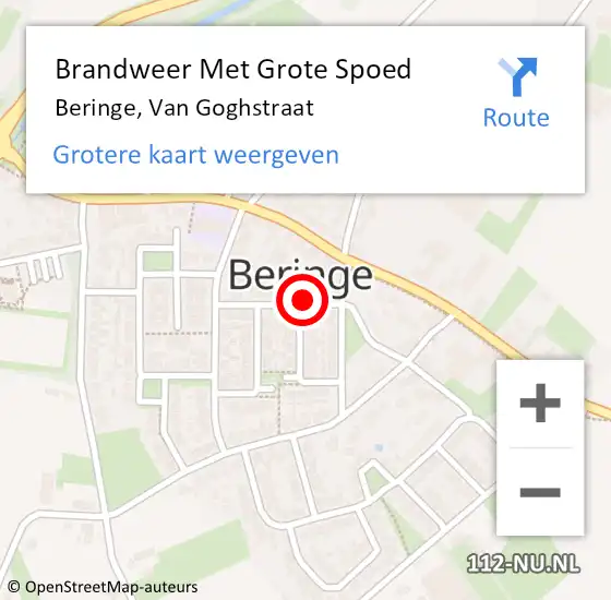 Locatie op kaart van de 112 melding: Brandweer Met Grote Spoed Naar Beringe, Van Goghstraat op 11 maart 2018 23:32