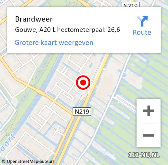 Locatie op kaart van de 112 melding: Brandweer Gouwe, A20 L hectometerpaal: 26,6 op 12 maart 2018 06:37