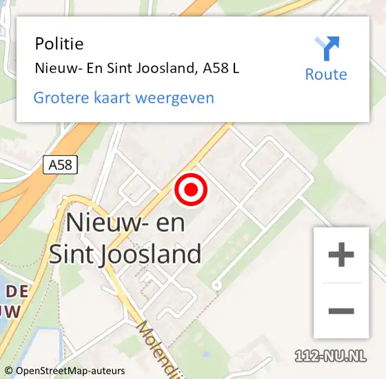 Locatie op kaart van de 112 melding: Politie Nieuw- En Sint Joosland, A58 L op 12 maart 2018 07:16