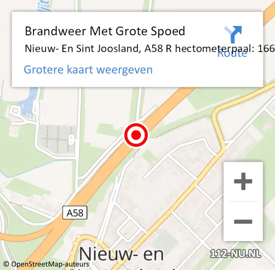 Locatie op kaart van de 112 melding: Brandweer Met Grote Spoed Naar Nieuw- En Sint Joosland, A58 L hectometerpaal: 167,0 op 12 maart 2018 07:18