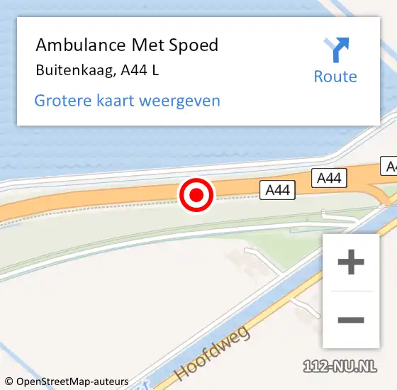 Locatie op kaart van de 112 melding: Ambulance Met Spoed Naar Buitenkaag, A44 L op 12 maart 2018 07:32