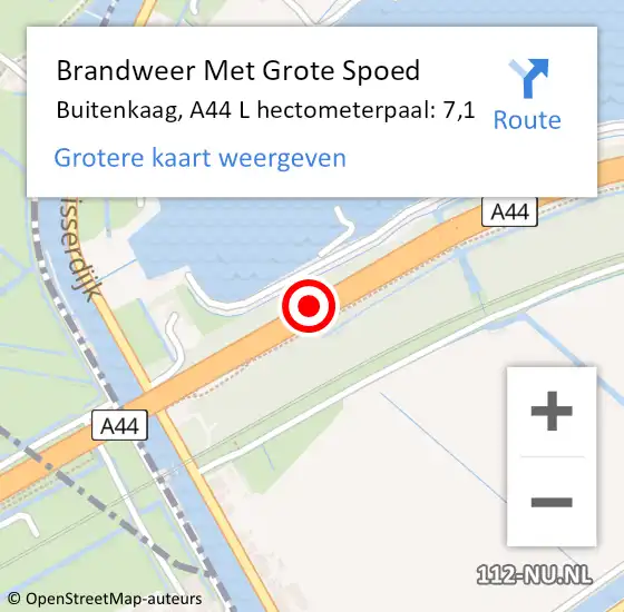 Locatie op kaart van de 112 melding: Brandweer Met Grote Spoed Naar Buitenkaag, A44 L hectometerpaal: 7,1 op 12 maart 2018 07:32