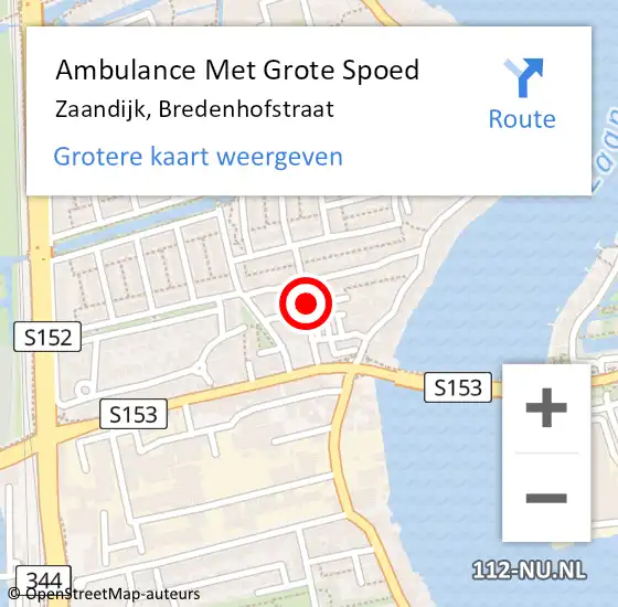 Locatie op kaart van de 112 melding: Ambulance Met Grote Spoed Naar Zaandijk, Bredenhofstraat op 12 maart 2018 07:42