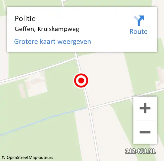 Locatie op kaart van de 112 melding: Politie Geffen, Kruiskampweg op 12 maart 2018 08:24