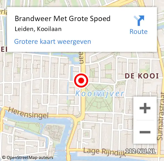 Locatie op kaart van de 112 melding: Brandweer Met Grote Spoed Naar Leiden, Kooilaan op 12 maart 2018 08:32
