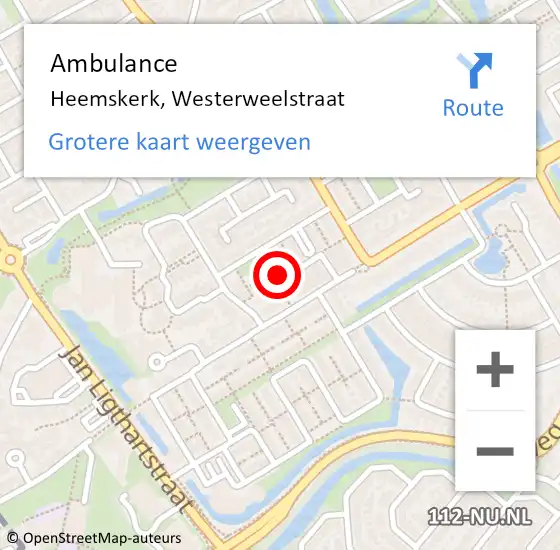 Locatie op kaart van de 112 melding: Ambulance Heemskerk, Westerweelstraat op 12 maart 2018 08:55