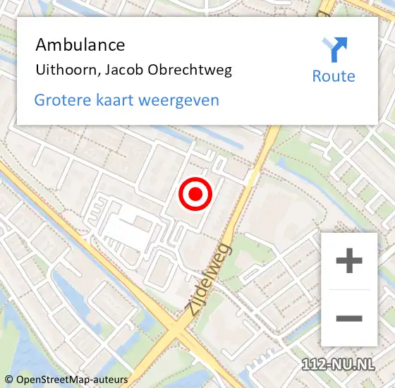 Locatie op kaart van de 112 melding: Ambulance Uithoorn, Jacob Obrechtweg op 12 maart 2018 09:31