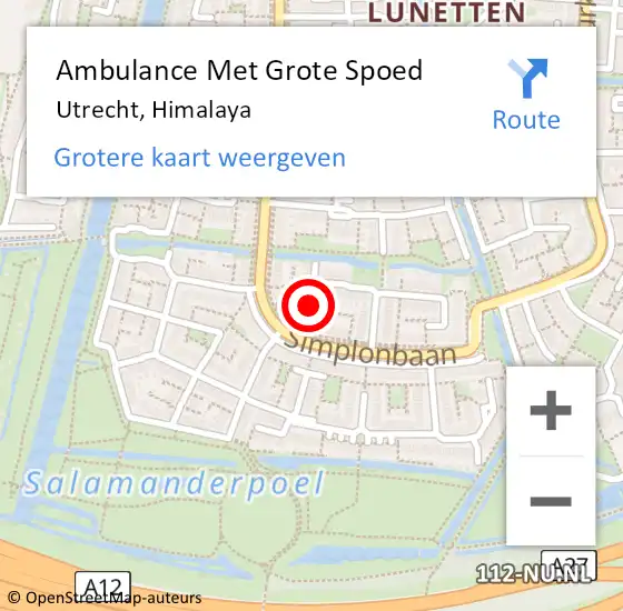 Locatie op kaart van de 112 melding: Ambulance Met Grote Spoed Naar Utrecht, Himalaya op 12 maart 2018 10:04