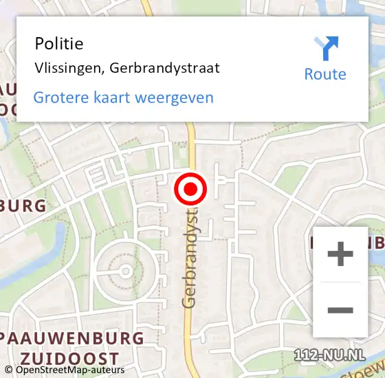 Locatie op kaart van de 112 melding: Politie Vlissingen, Gerbrandystraat op 12 maart 2018 10:12