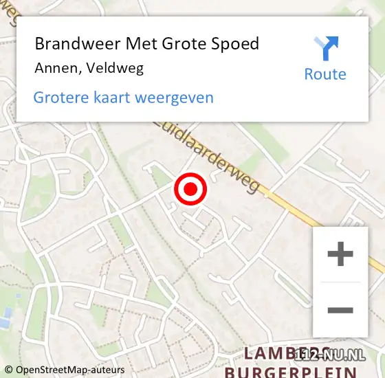 Locatie op kaart van de 112 melding: Brandweer Met Grote Spoed Naar Annen, Veldweg op 12 maart 2018 11:07