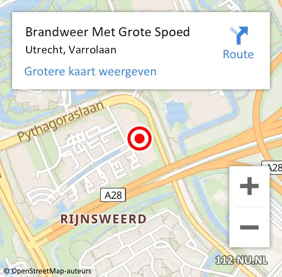 Locatie op kaart van de 112 melding: Brandweer Met Grote Spoed Naar Utrecht, Varrolaan op 12 maart 2018 12:02