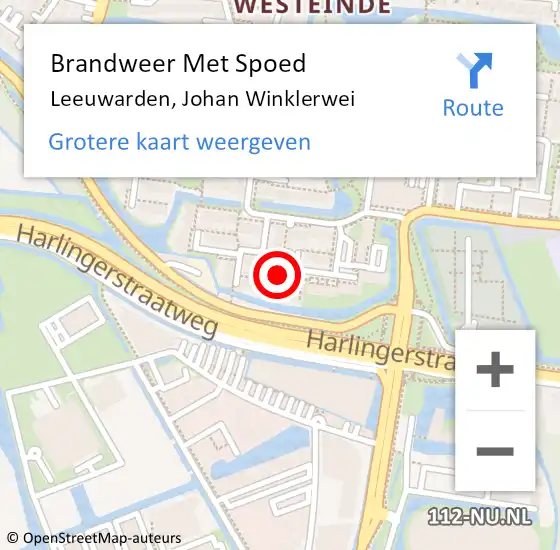 Locatie op kaart van de 112 melding: Brandweer Met Spoed Naar Leeuwarden, Johan Winklerwei op 12 maart 2018 12:14