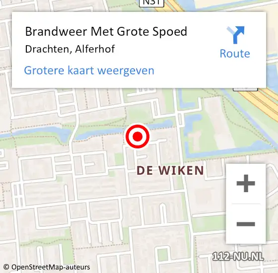 Locatie op kaart van de 112 melding: Brandweer Met Grote Spoed Naar Drachten, Alferhof op 12 maart 2018 12:27