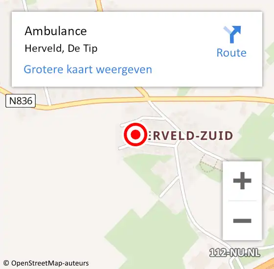 Locatie op kaart van de 112 melding: Ambulance Herveld, De Tip op 12 maart 2018 12:32