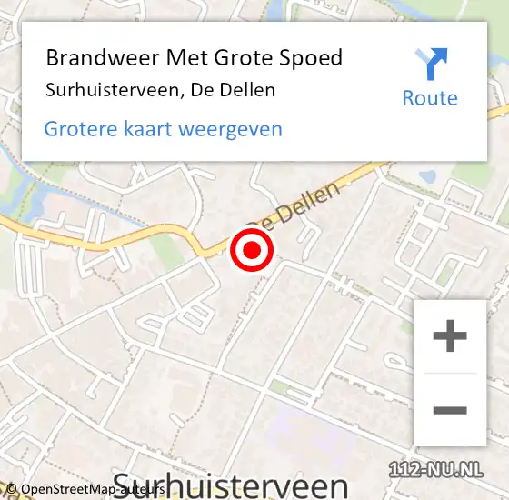 Locatie op kaart van de 112 melding: Brandweer Met Grote Spoed Naar Surhuisterveen, De Dellen op 12 maart 2018 12:33