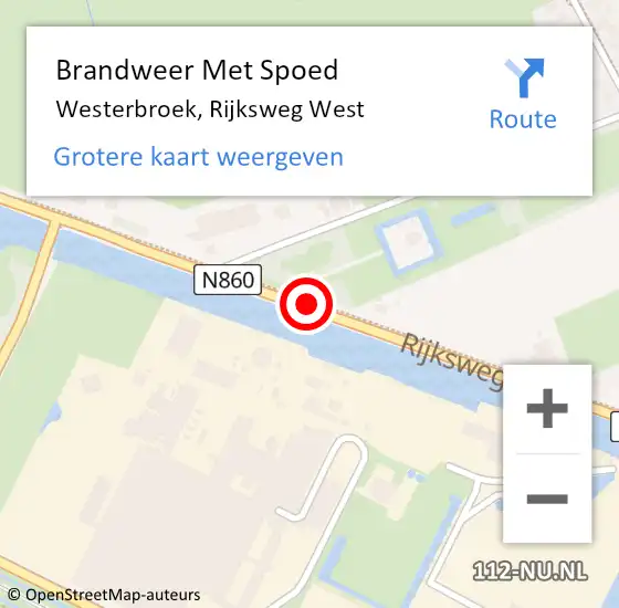 Locatie op kaart van de 112 melding: Brandweer Met Spoed Naar Westerbroek, Rijksweg West op 12 maart 2018 12:58