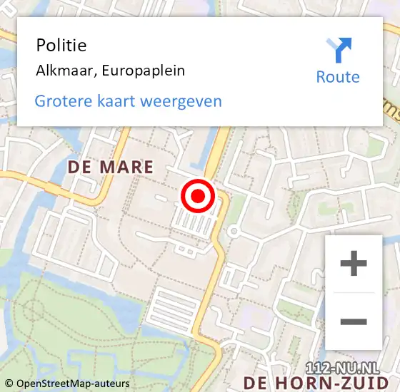 Locatie op kaart van de 112 melding: Politie Alkmaar, Europaplein op 12 maart 2018 13:19