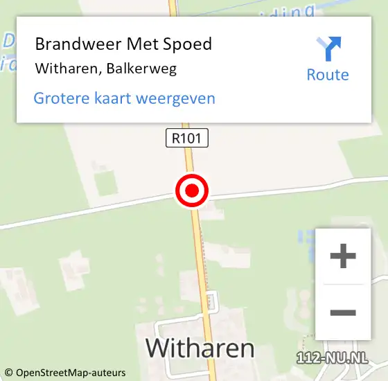 Locatie op kaart van de 112 melding: Brandweer Met Spoed Naar Witharen, Balkerweg op 12 maart 2018 13:40
