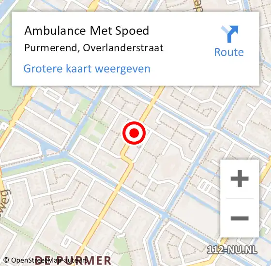 Locatie op kaart van de 112 melding: Ambulance Met Spoed Naar Purmerend, Overlanderstraat op 12 maart 2018 14:02