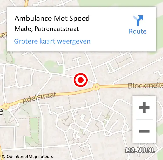 Locatie op kaart van de 112 melding: Ambulance Met Spoed Naar Made, Patronaatstraat op 12 maart 2018 14:05