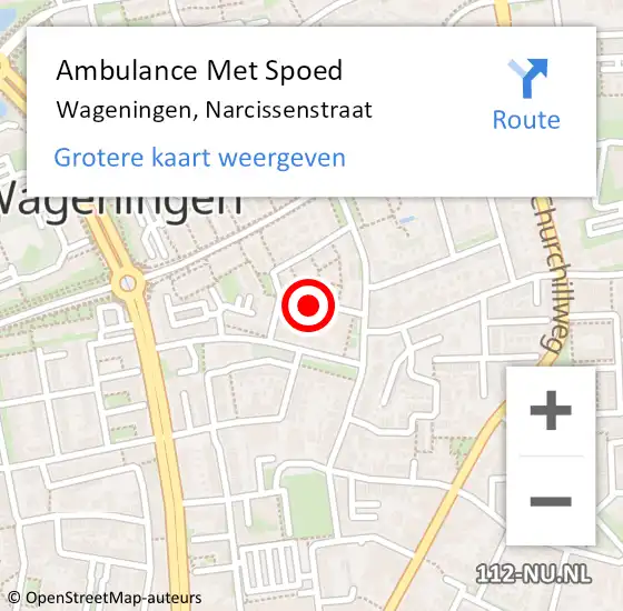 Locatie op kaart van de 112 melding: Ambulance Met Spoed Naar Wageningen, Narcissenstraat op 12 maart 2018 14:23