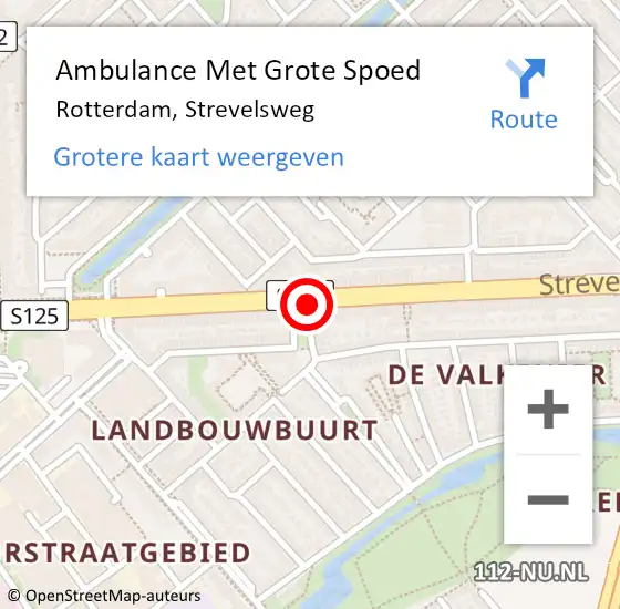 Locatie op kaart van de 112 melding: Ambulance Met Grote Spoed Naar Rotterdam, Strevelsweg op 12 maart 2018 14:44