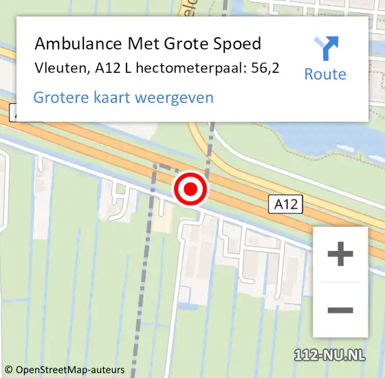 Locatie op kaart van de 112 melding: Ambulance Met Grote Spoed Naar Vleuten, A12 L hectometerpaal: 56,2 op 12 maart 2018 15:16