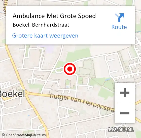 Locatie op kaart van de 112 melding: Ambulance Met Grote Spoed Naar Boekel, Bernhardstraat op 12 maart 2018 15:31
