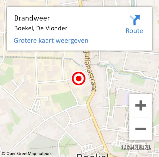 Locatie op kaart van de 112 melding: Brandweer Boekel, De Vlonder op 12 maart 2018 15:35
